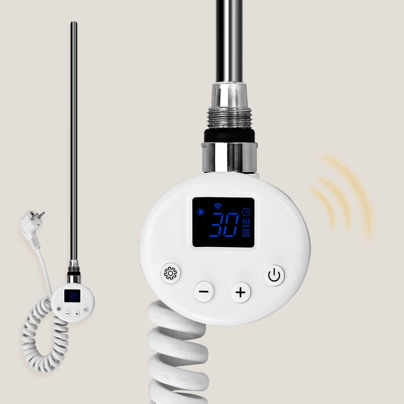 HEIZSTAB 900 W Weiß mit WLAN-Thermostat G1/2" für Handtuchheizkörper und Badheizkörper - Weiß, Metall (6.9/83/6.2cm) - S'AFIELINA
