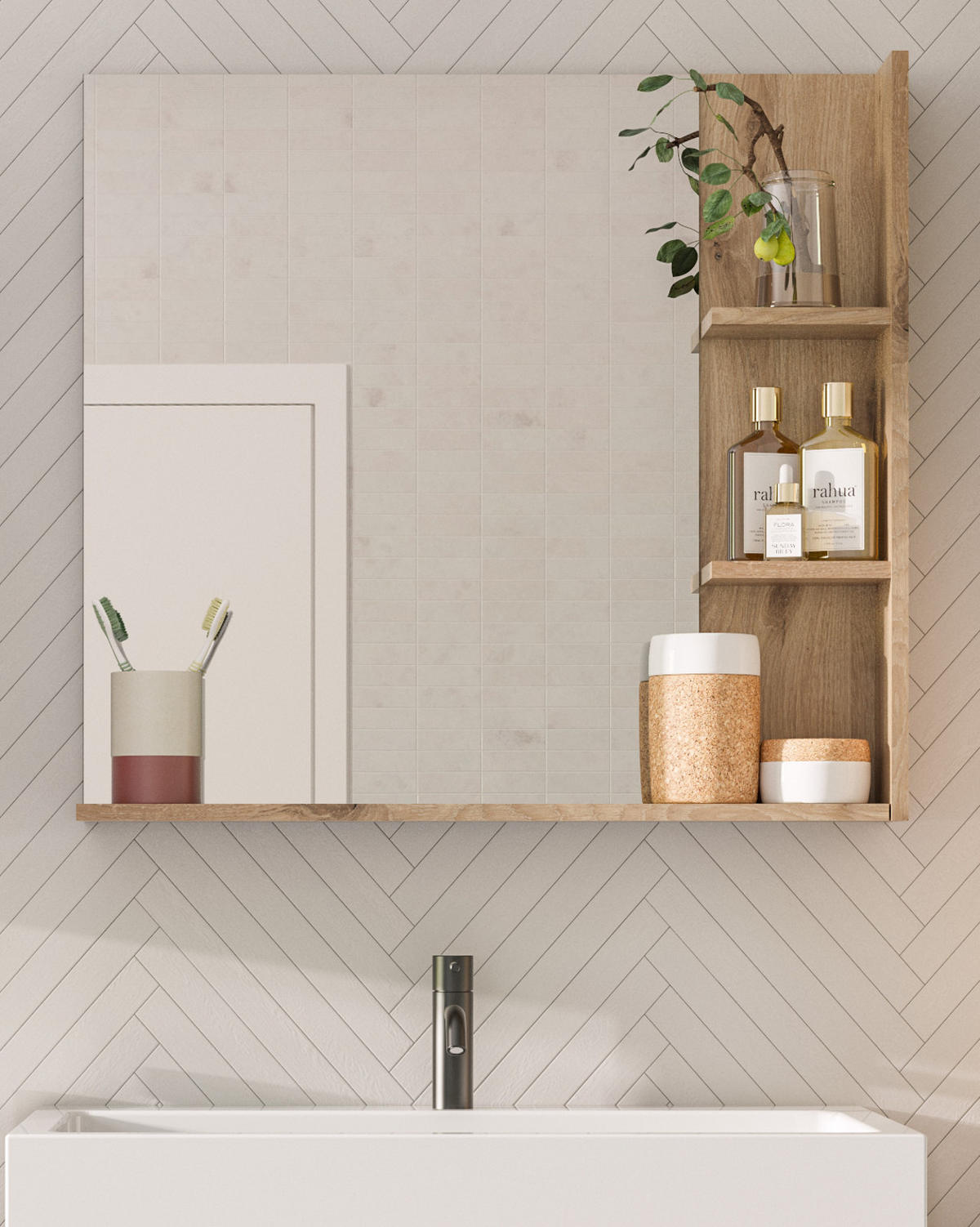 SPIEGEL Eiche 79 x 73 cm mit Ablageboden, Badspiegel - Eichefarben, Holzwerkstoff (79/73/14cm) - Inn.Furn