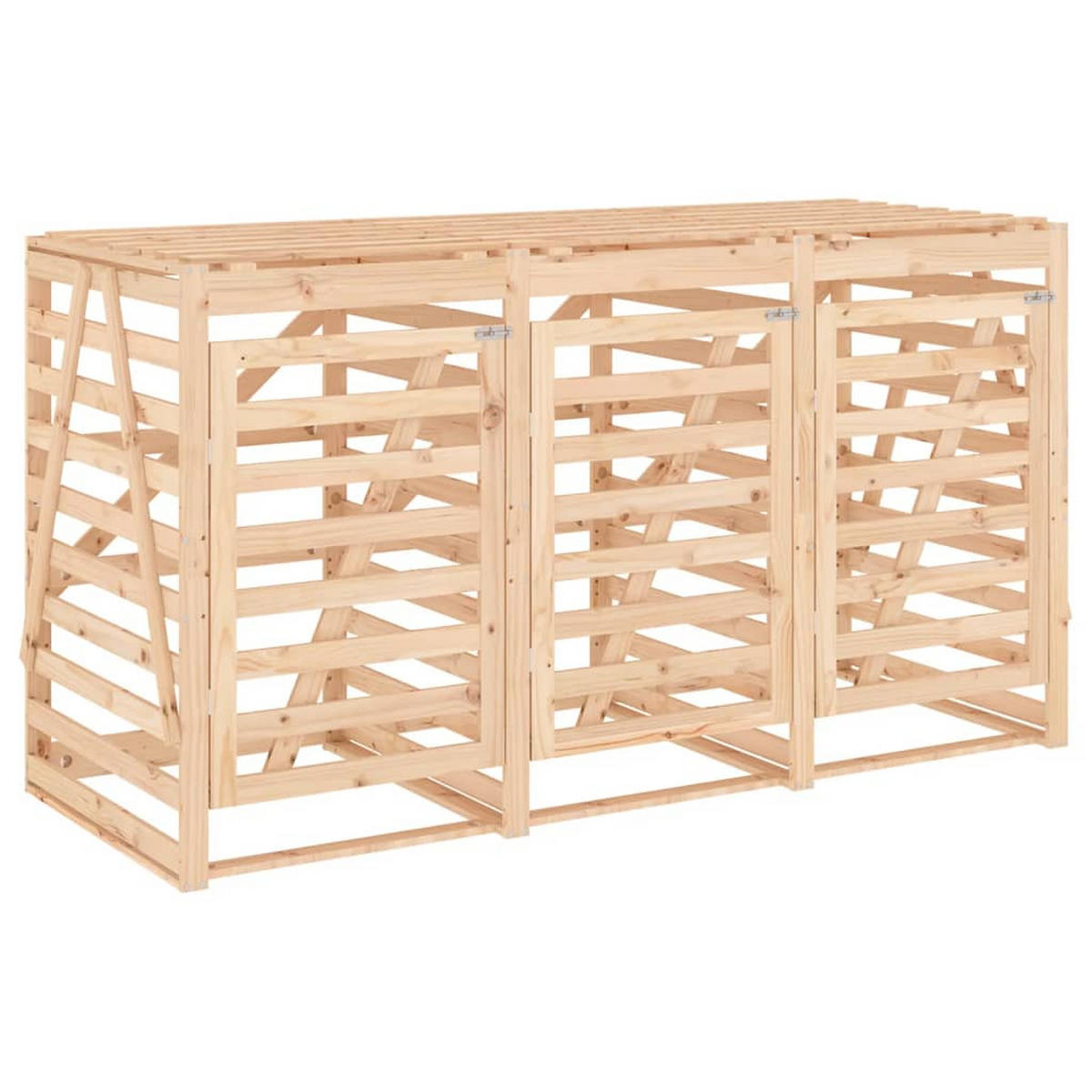 3ER Mülltonnenbox Kiefernholz BOUMI | 240x91,5x128,5cm Natur | Für 3 Tonnen - Naturfarben, Holz (240/128.5/91.5cm) - DELUKE