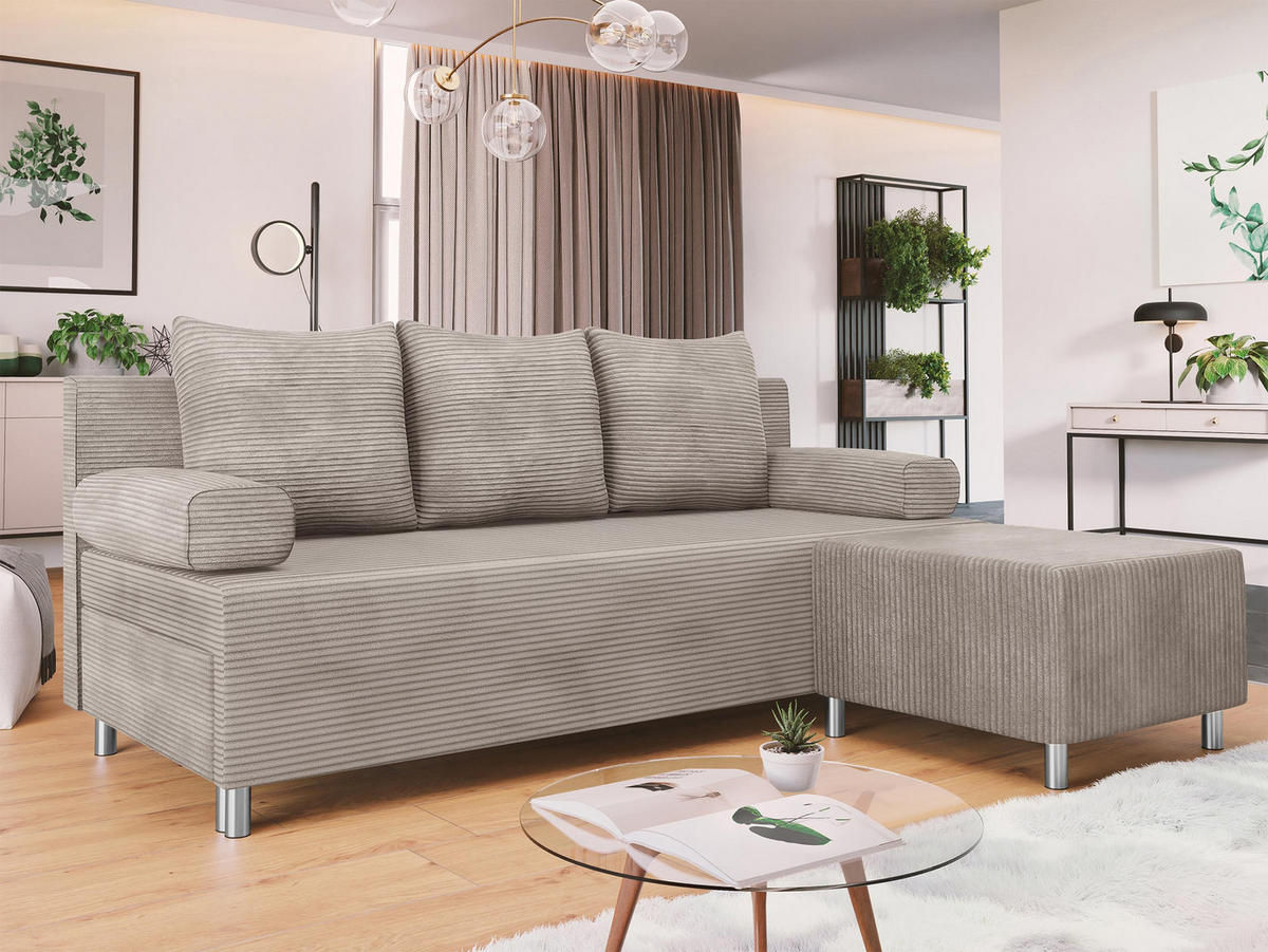 SCHLAFSOFA Dover Cord mit Polsterhocker - Chromfarben/Sahara, Holz/Kunststoff (192/80cm) - MIRJAN24