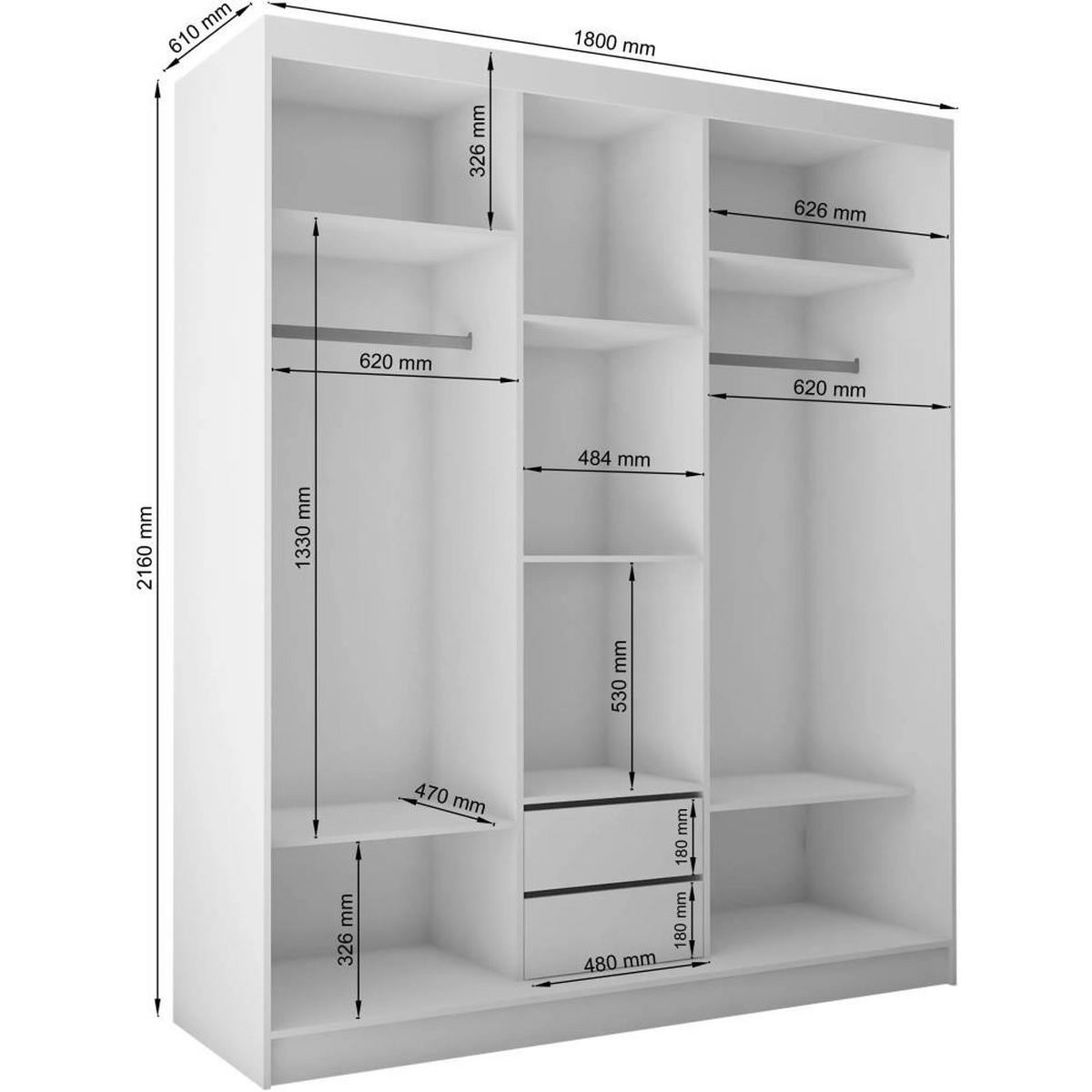 SCHWEBETÜRENSCHRANK Gaja 180/216/61 schwarz mit Spiegel Schubladeneinsatz - Schwarz, Holzwerkstoff (180/216/61cm) - Beautysofa