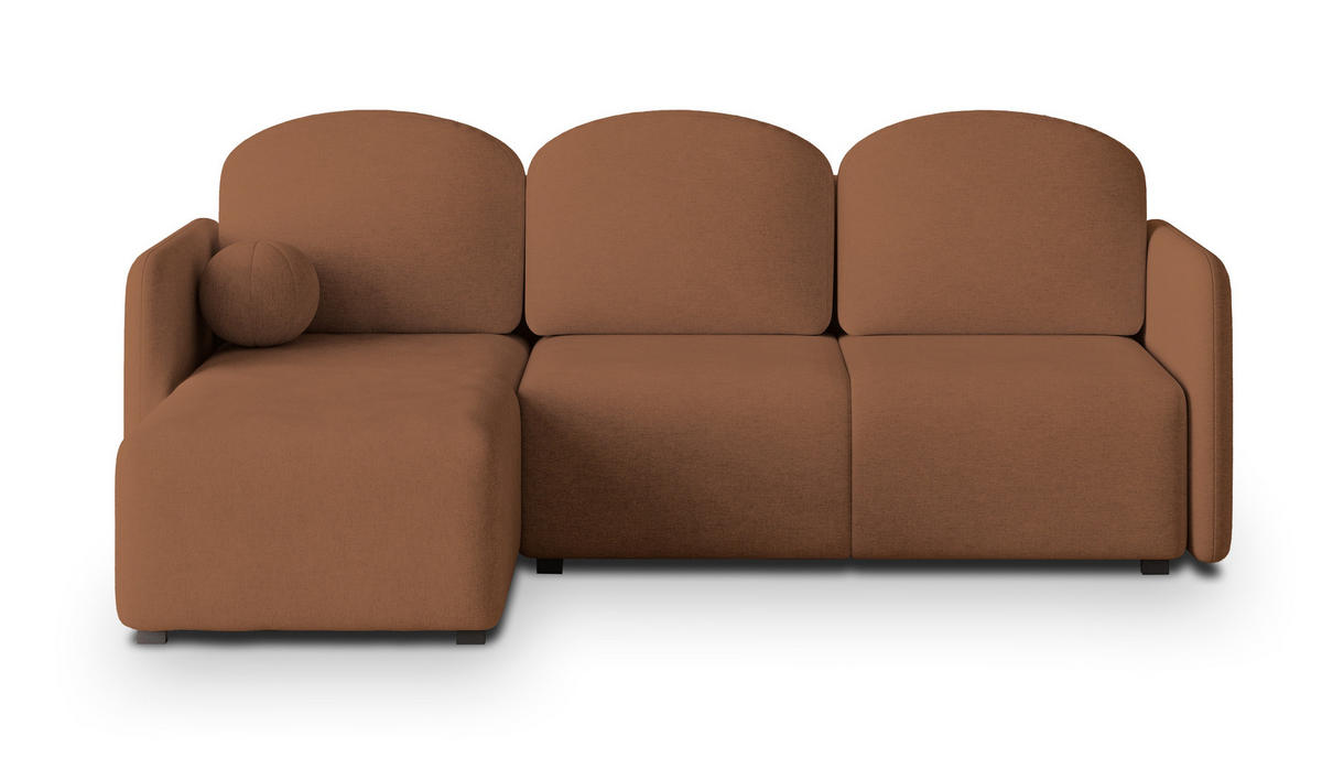 ECKSOFA SUVINO Kupferfarben Geflochtener Stoff mit Schlaffunktion - Kupferfarben, Holz (230/143cm) - MASSENO