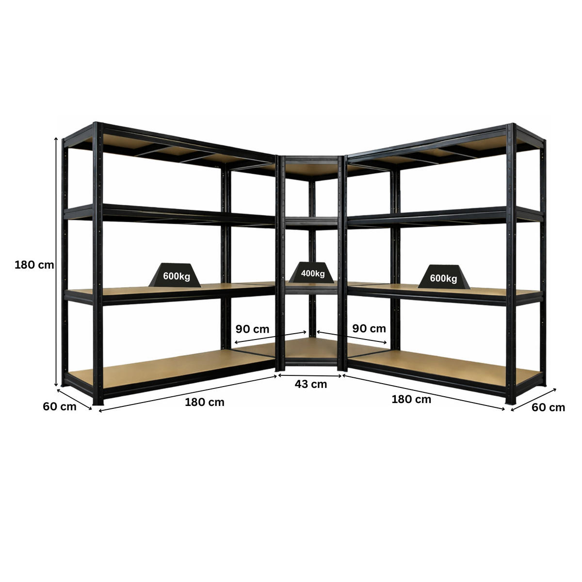 ECKREGAL SparSet mit 2x Schwerlastregal Dino 180 x 180 x 60 cm Schwarz - Schwarz, Metall (270/180/60cm) - PROREGAL