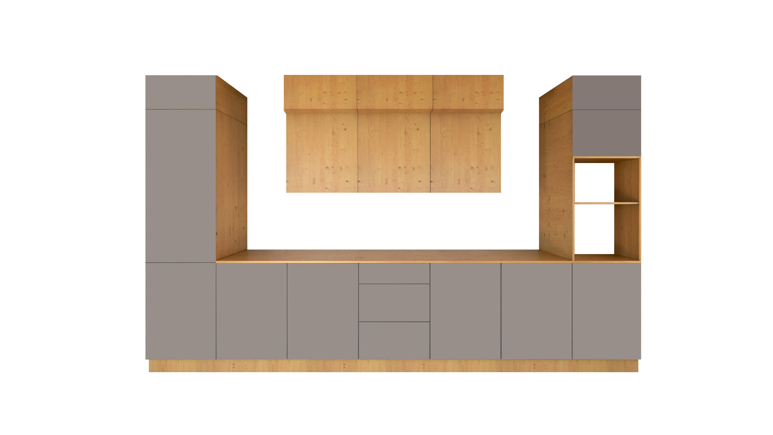 KÜCHENZEILE 420 cm - Nexa KÜ-LN-004 - in Woodline & Beige / Matt - Beige/Eiche Artisan, Holz (420/212/58cm) - ROYAL24_MARKT