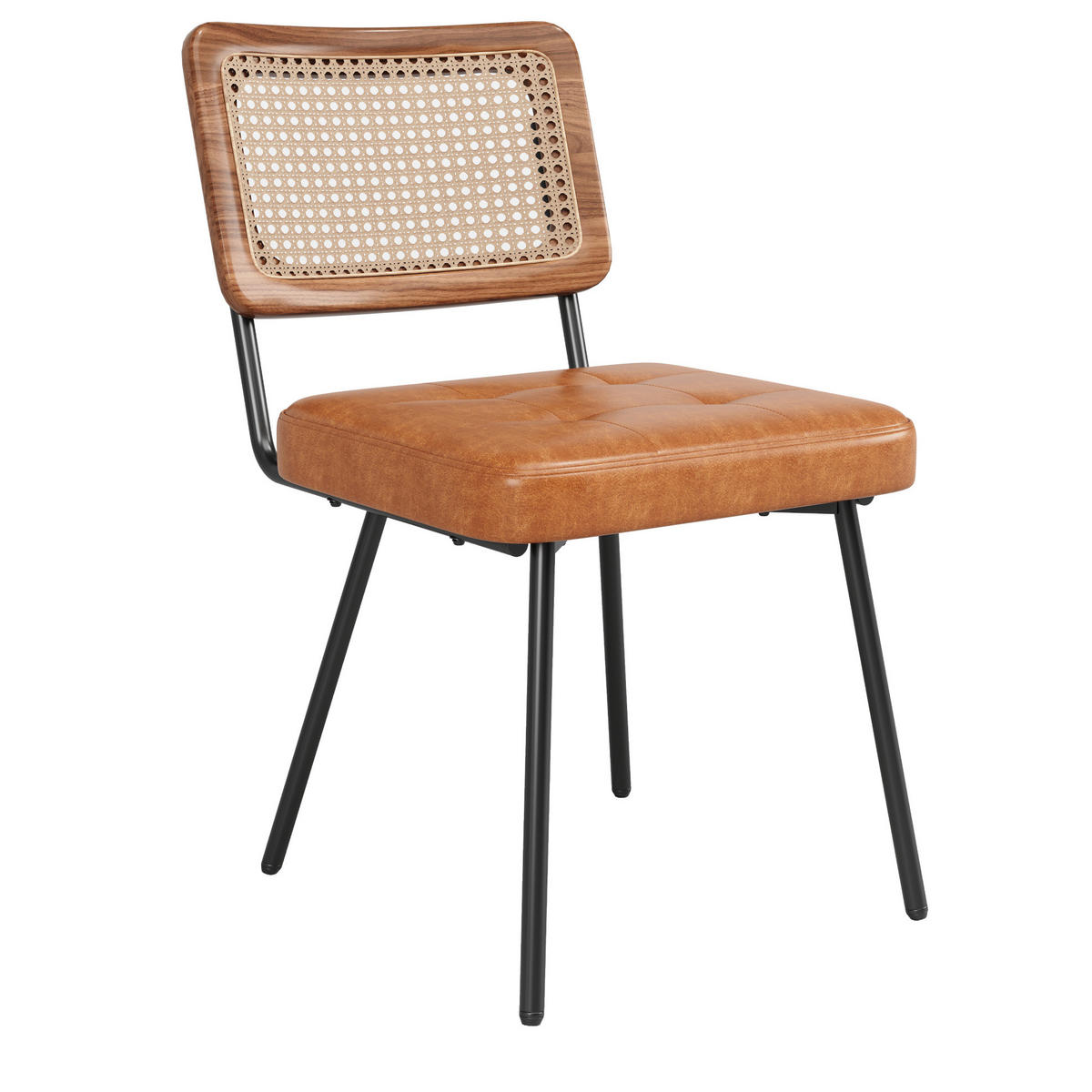 ESSZIMMERSTUHL mit PE-Rattan 61 x 46 x 79 cm PU-Leder Braun - Braun, Metall (44/79/46.1cm) - Meubliv