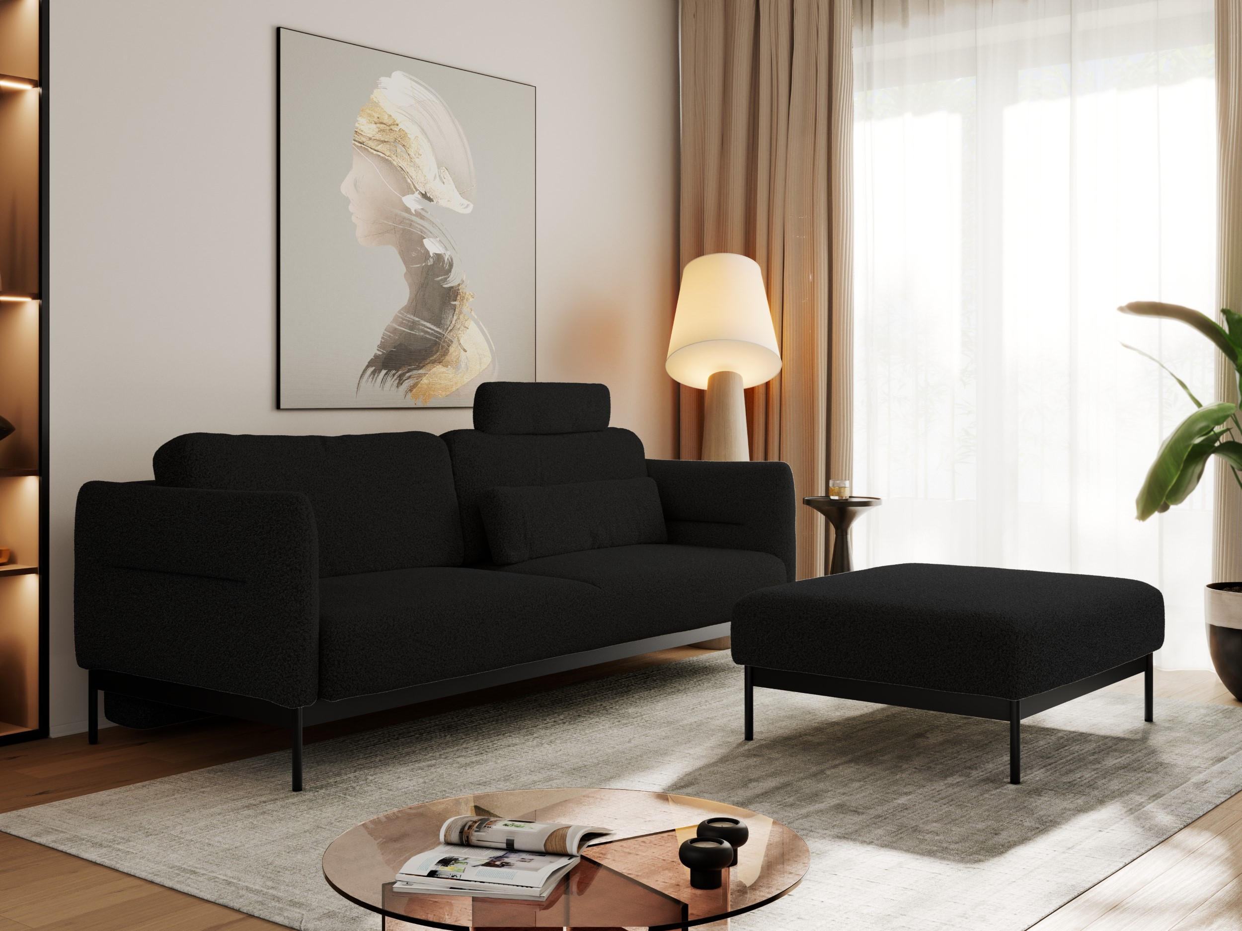 SCHLAFSOFA SALENTO Schwarz Boucle - Schwarz, Textil/Metall (221/82/193cm) - MKS