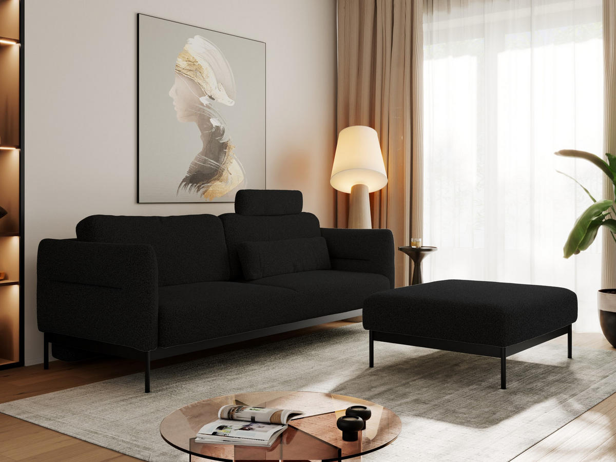 SCHLAFSOFA SALENTO Schwarz Boucle - Schwarz, Textil/Metall (221/82/193cm) - MKS