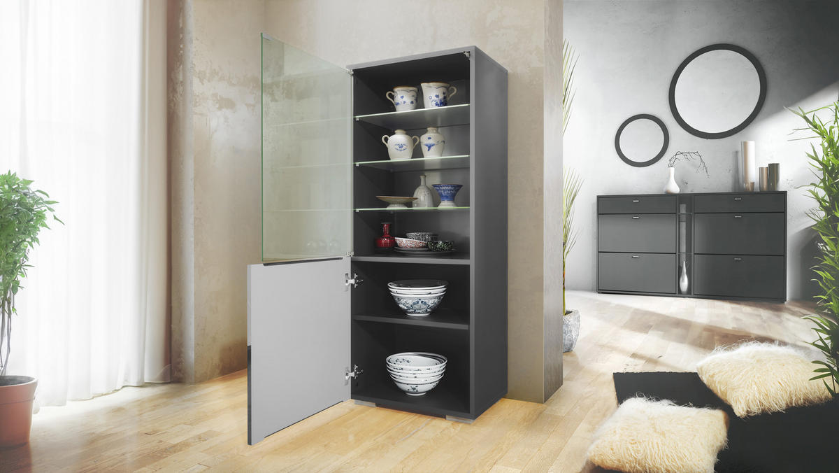 VITRINE Granada Eiche sägerau - Eiche San Remo, Holzwerkstoff (50/122.5/34.5cm) - Vladon