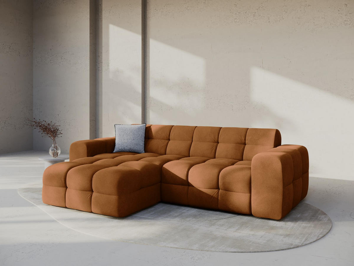 ECKSOFA links Kendal aus Samt kamel 4 Sitzplätze - Hellbraun, Textil (173/256cm) - Micadoni