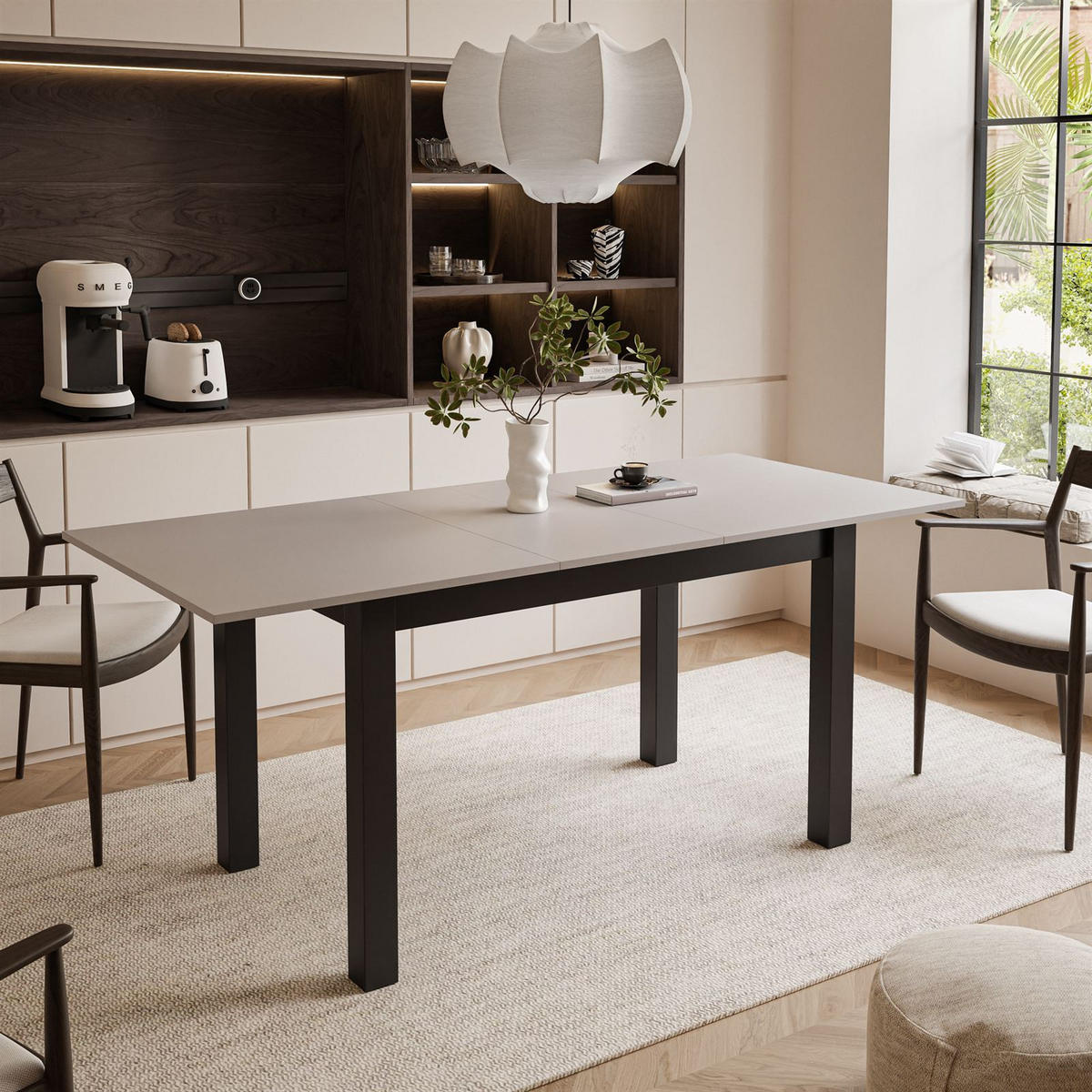 ESSTISCH ARTON 140-195 cm für 6-8 Personen - Beige/Schwarz, Holzwerkstoff/Metall (140/80/77cm) - Lookway