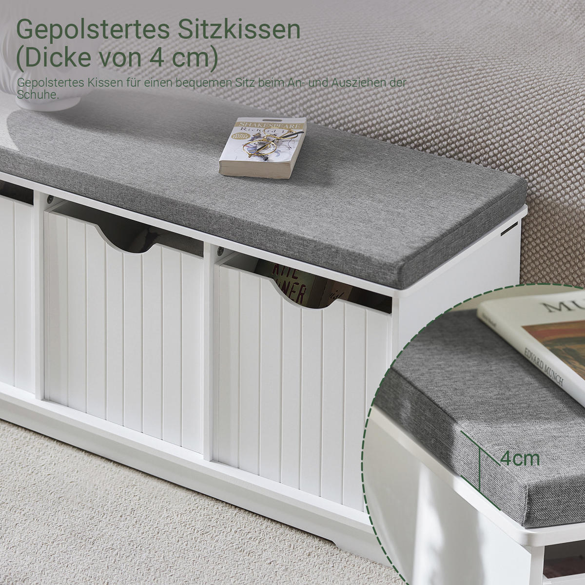 SCHUHBANK Weiß - Weiß, Holzwerkstoff (100/46/36cm) - SoBuy