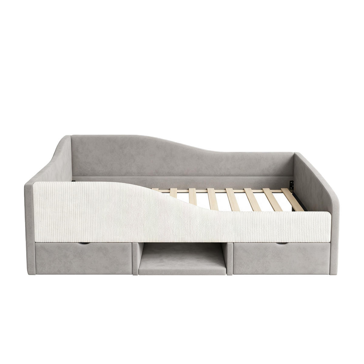 POLSTERBETT 90/190 cm aus Samt mit Schutzgitter, Grau - Grau, Textil (90/190cm) - OKMYHOME