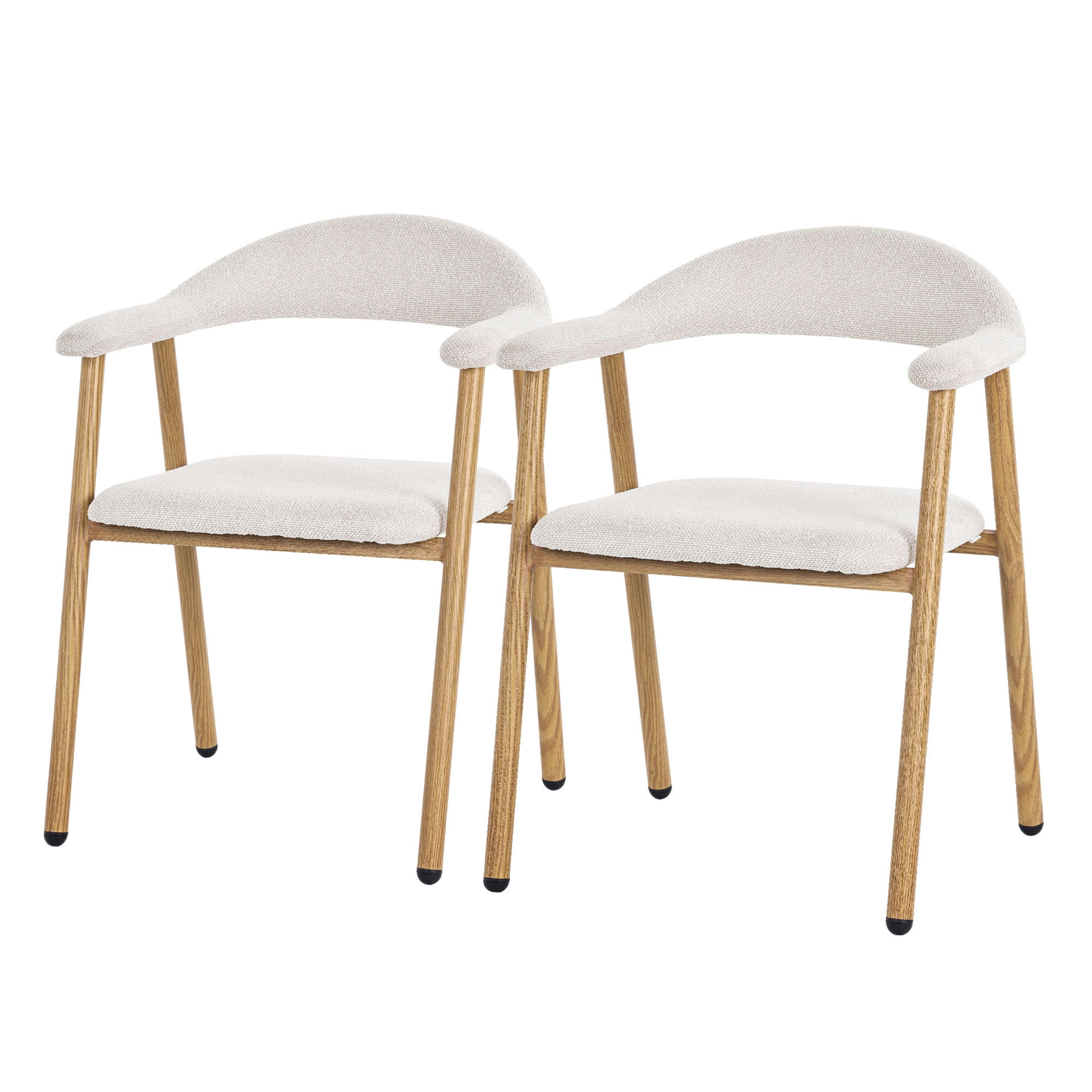 ESSZIMMERSTÜHLE 2er Set Beige mit Webstruktur & Stahlgestell-Holzoptik - Beige/Braun, Textil/Metall (59/78/61cm) - ML-DESIGN
