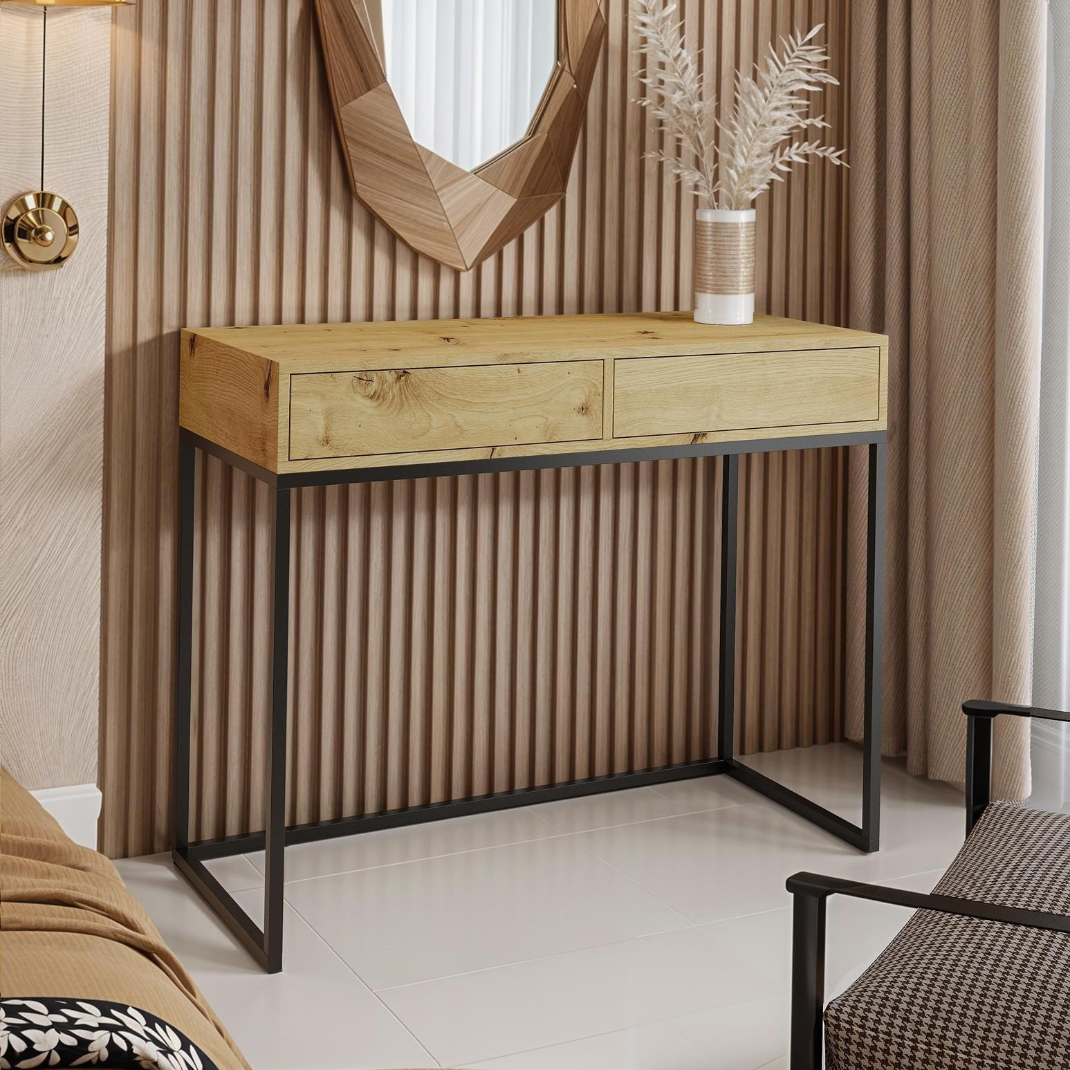 SCHMINKTISCH Cubic 80 Wotan Eiche, mit Schwarzgestell - Eiche Wotan/Schwarz, Holzwerkstoff/Metall (35/80/80cm) - Bettso