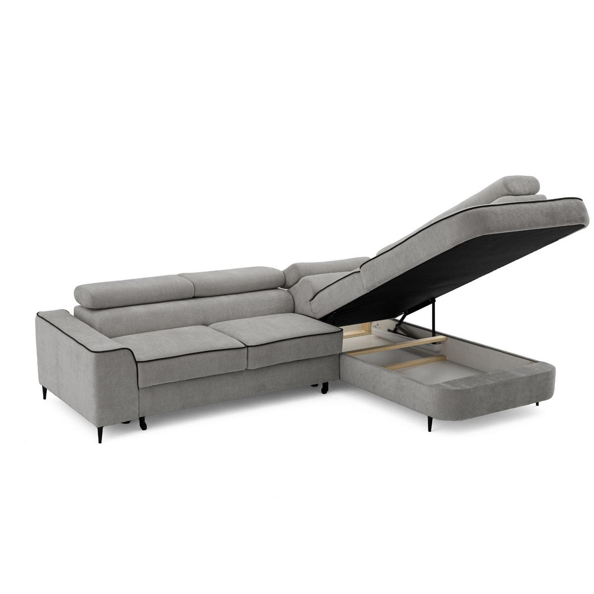 ECKSOFA EVER L Rechts mit Schlaffunktion 193x126 Chenille Grau - Schwarz/Grau, Holz/Textil (204/267cm) - Muffo