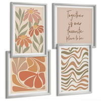 BILDER SET 4er Set - 50x50 cm & 40x60 cm Silberner Rahmen - Abstrakte Pastellblumen - Silberfarben, Kunststoff (50/50cm) - TULUP