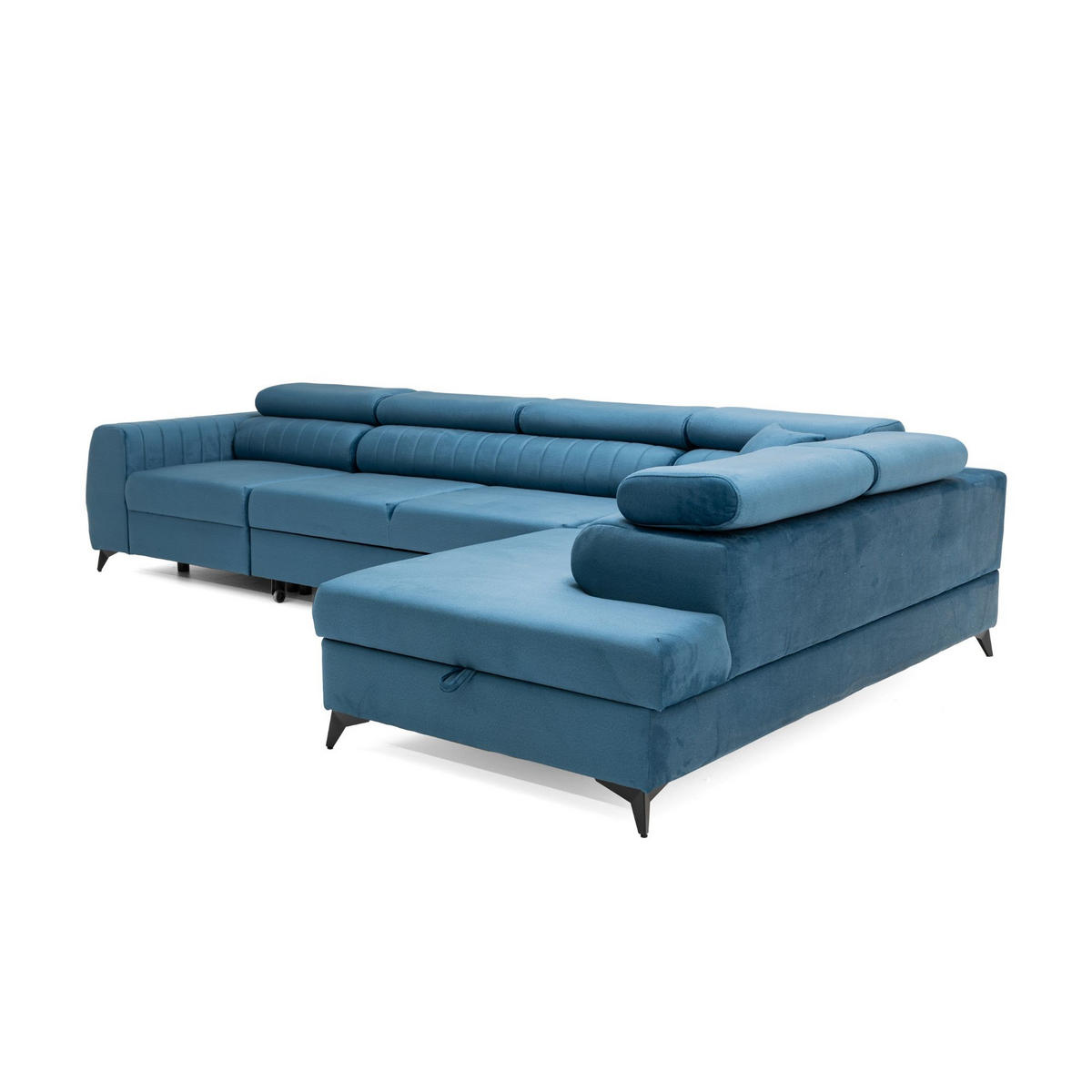 ECKSOFA PIERO MAXI Rechts mit Schlaffunktion 195x125 Velours Blau - Blau/Schwarz, Holz/Textil (203/350cm) - Muffo