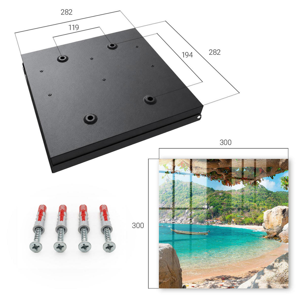 SCHLÜSSELBOX Schwarz 30x30 cm- Türöffnung nach rechts - Ein paradiesischer Ausblick - Türkis, Metall (30/30/5cm) - TULUP