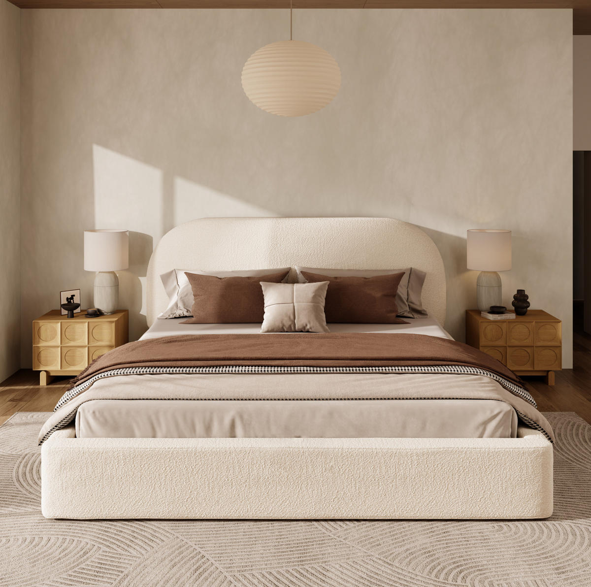 POLSTERBETT 180/200 cm mit Lattenrost, gepolstertem Kopfteil und abnehmbaren Bezügen, Beige - Beige, Textil (180/200cm) - Redom