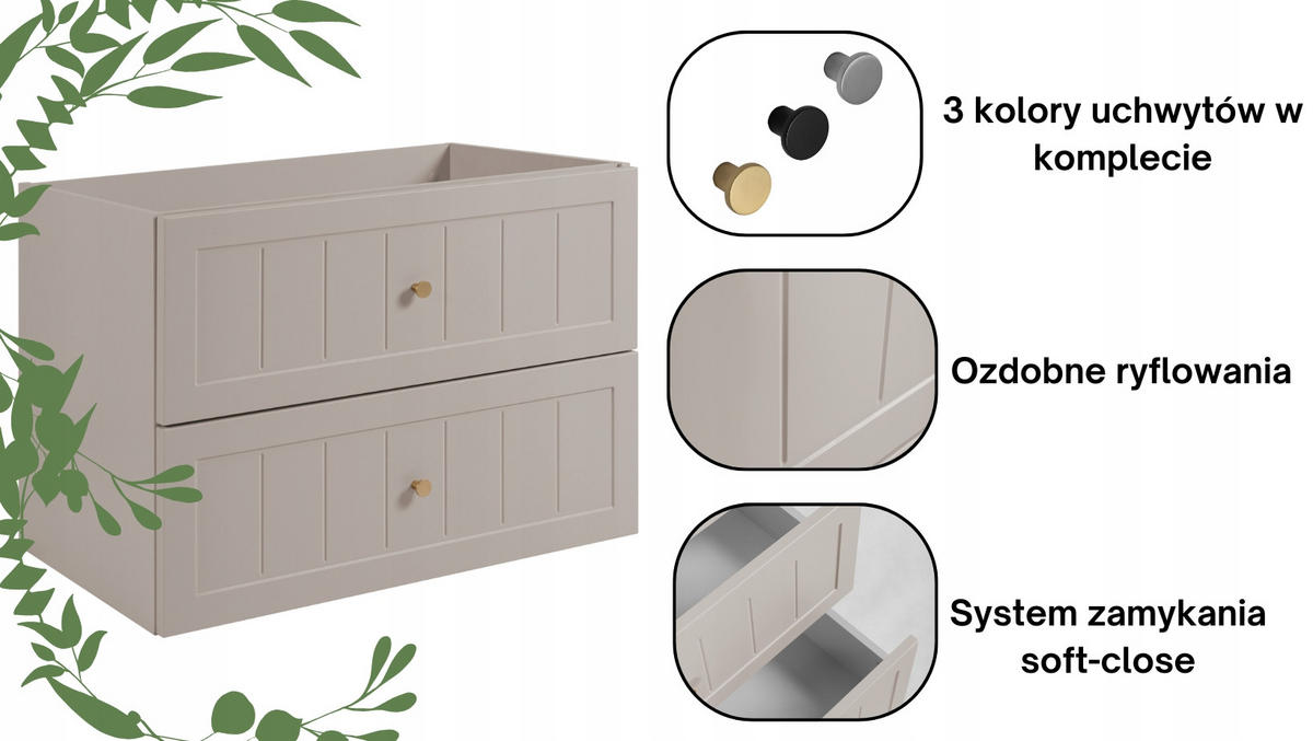 WASCHBECKUNTERSCHRANK + HÄNGESÄULE GUSTO 80cm Kasjmier - Kaschmir, Holzwerkstoff (80/58/46cm) - Rodan