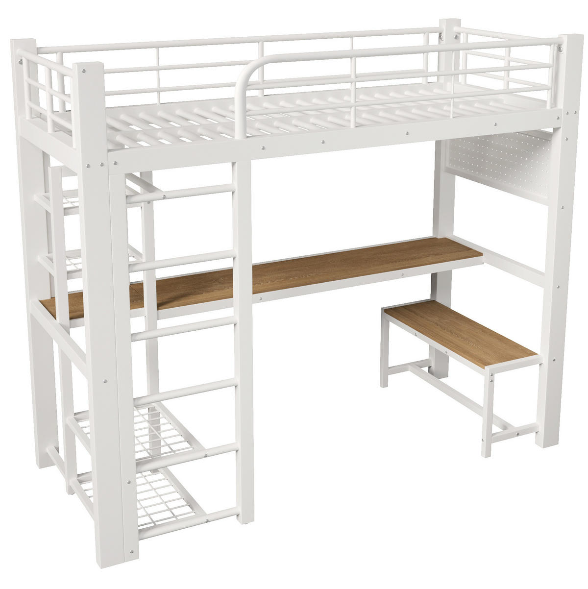 HOCHBETT 90/200 cm Weiß mit LED, Schreibtisch und Stauraum ohne Matratze - Weiß, Metall (90/200cm) - MIVRAY