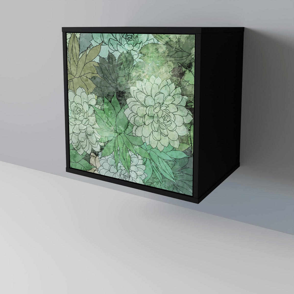SIDEBOARD SUCCULENT CLUSTER, Schwarz, 57,5x42x75,5 cm, Goldfarbene Metallfüße - Goldfarben/Multicolor, Holzwerkstoff/Metall (57.5/75.5/42cm) - SpaceRebels