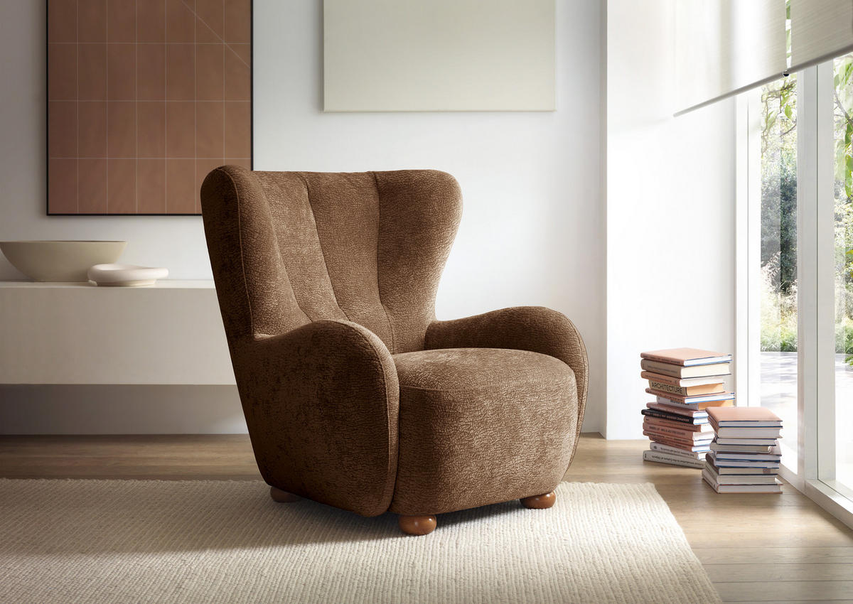 SESSEL MIST, Polstersessel Klassisch Loungesessel, Chenille-Stoff Braun - Braun, Holz/Holzwerkstoff (88/91/100cm) - MASSENO