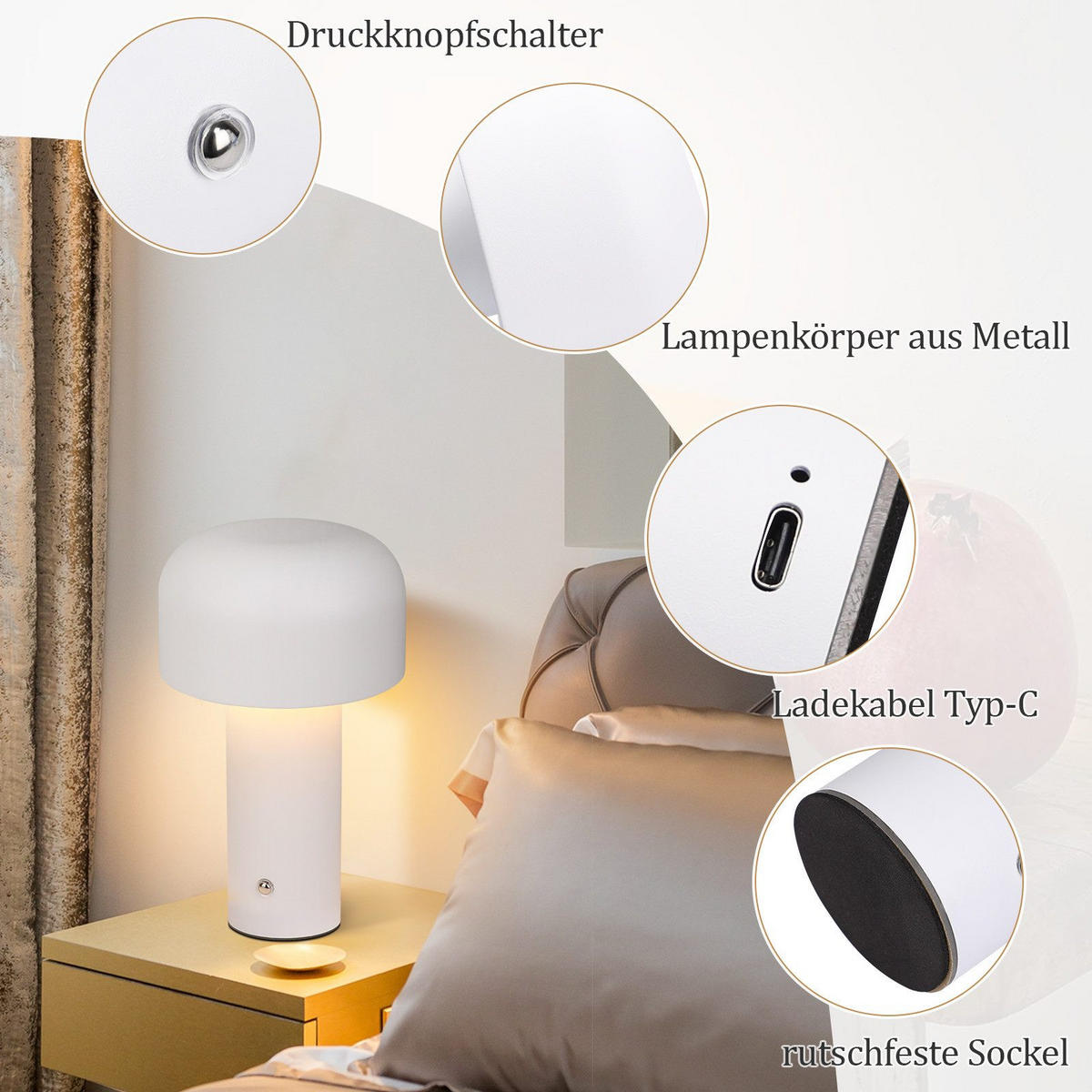LED stolní lampa Abeli 21,6/12,6/6 cm - bílá, kov (21.6/12.6/6cm) - Nettlife