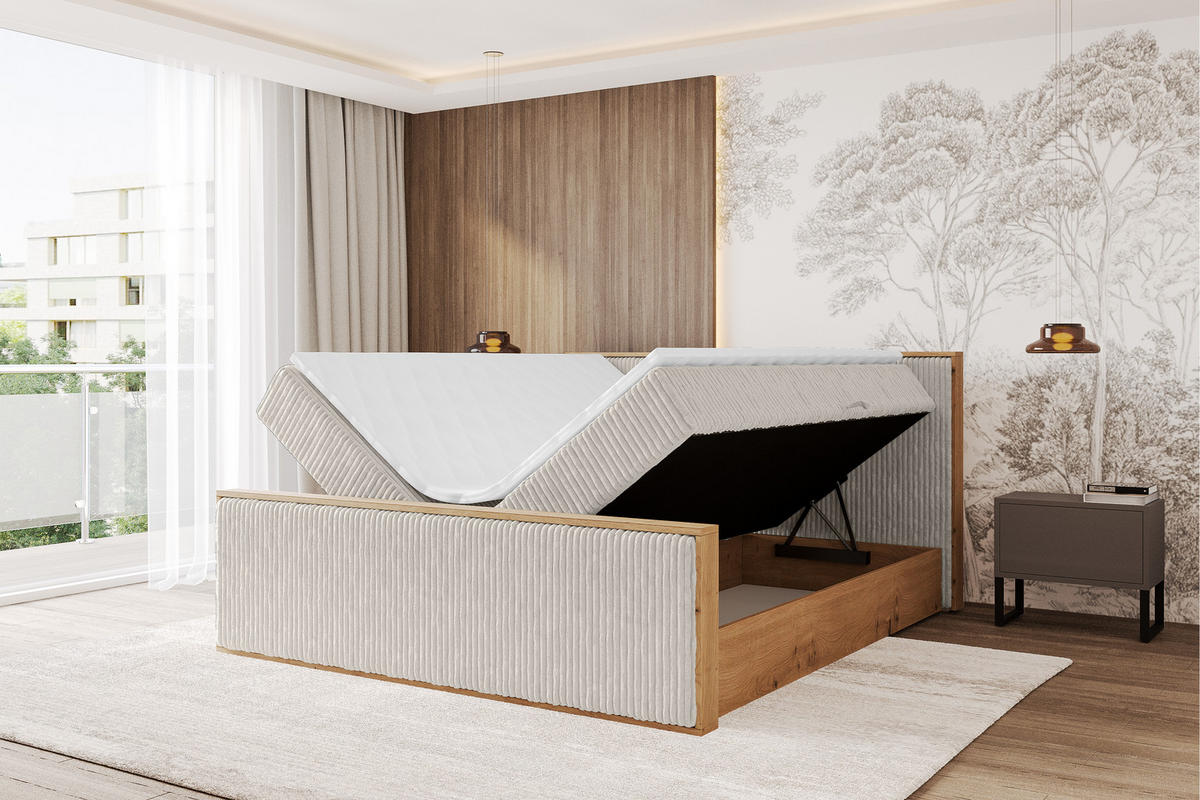 BOXBETT LOLLI9 -Z 160x200 - H4 Creme - Creme, Holzwerkstoff (160/200cm) - ALTDECOR