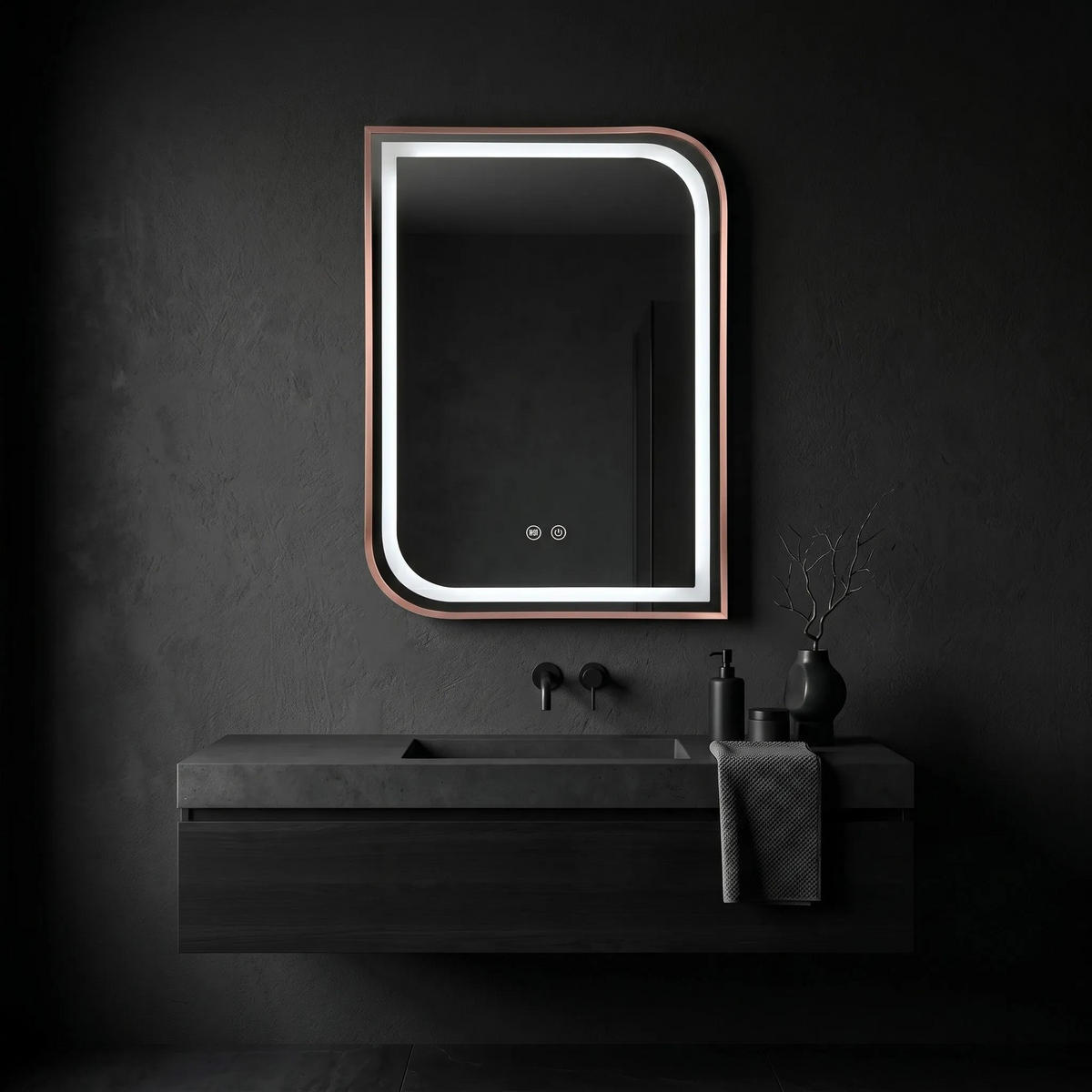 SPIEGEL Rea Led Zone 70x50 Brush Rose Gold - Goldfarben, Glas (50/70/2.5cm) - REA