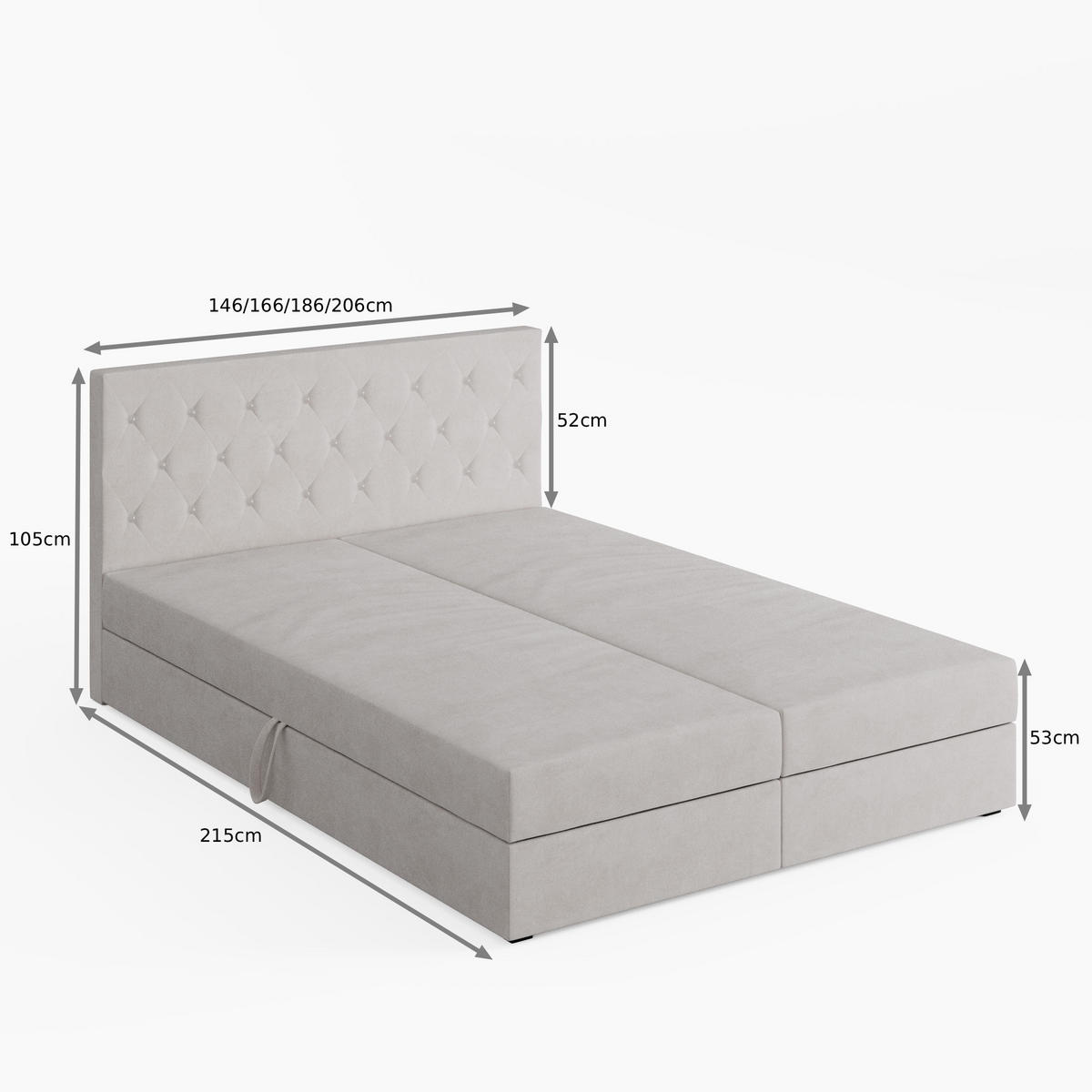 BOXBETT CRYSTAL 140/200 cm, in Dunkelgrau, Velours-Stoff, Bettkasten, Matratze, Topper - Dunkelgrau, Textil (140/20cm) - Barchello