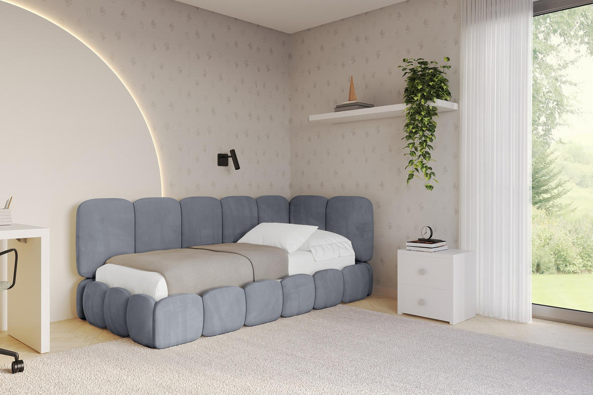 EINZELLBETT Jugendbett mit Bettkasten und Matratze H3/H4, Links - AVRY 100x200 Grau - Grau, Holzwerkstoff/Textil (100/200cm) - ALTDECOR