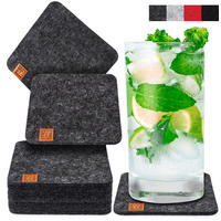 GLASUNTERSETZER mit Lederlabel / Mit Halter 12er-Set - Schwarz, Textil (10/10cm) - Miqio Design