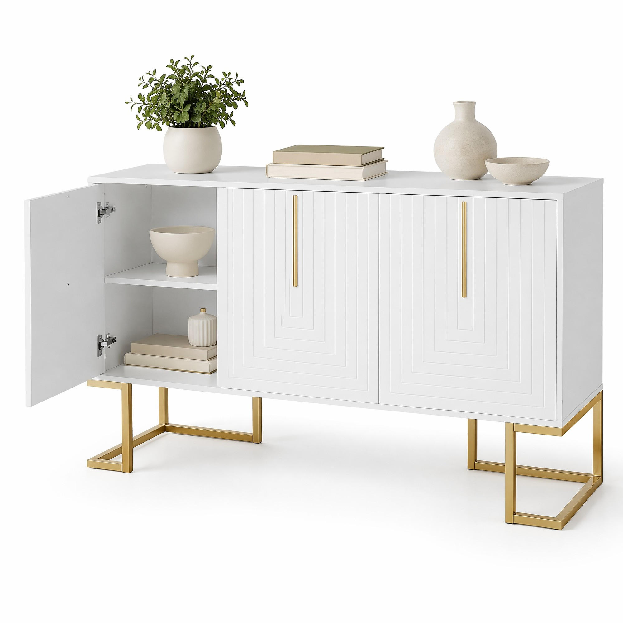 SIDEBOARD 3-türig mit verstellbaren Regalböden MDF White - Weiß, Holzwerkstoff (138/80.5/40cm) - Meubliv
