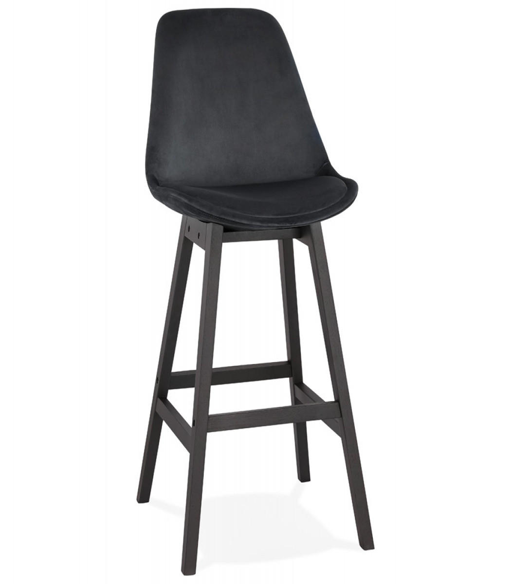 BARHOCKER Samt Sitz mit Holzgestell im Vintage Stil MORISS, Schwarz 48x56x113 cm - Schwarz, Eichenholz/Holz (48/113/56cm) - KADIMA DESIGN