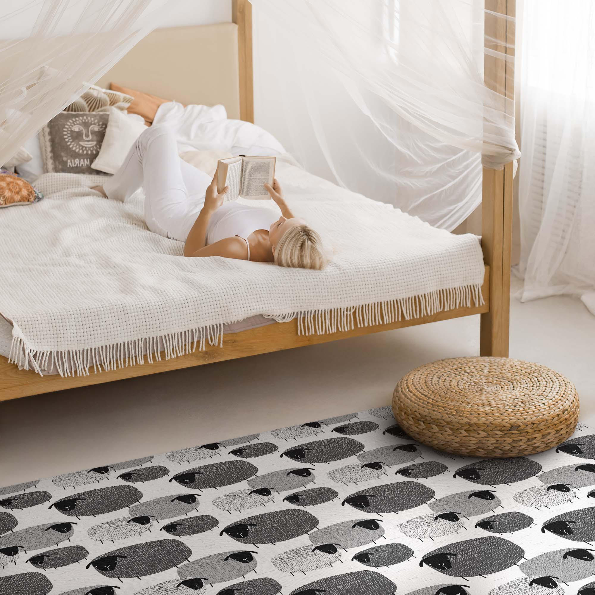 TEPPICH 140x210 cm Gemalte Schafe Regelmäßiges Muster - Schieferfarben, Kunststoff (140/210cm) - Wallfluent