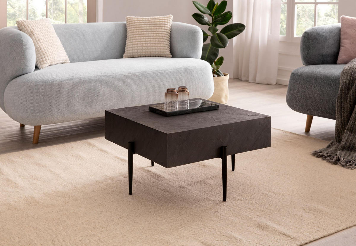 COUCHTISCH Quadratisch Anthrazit Steinoptik Metall 64x64x35 cm Modern Massiv - Schwarz/Grau, Holz/Metall (64/64/35cm) - KADIMA DESIGN
