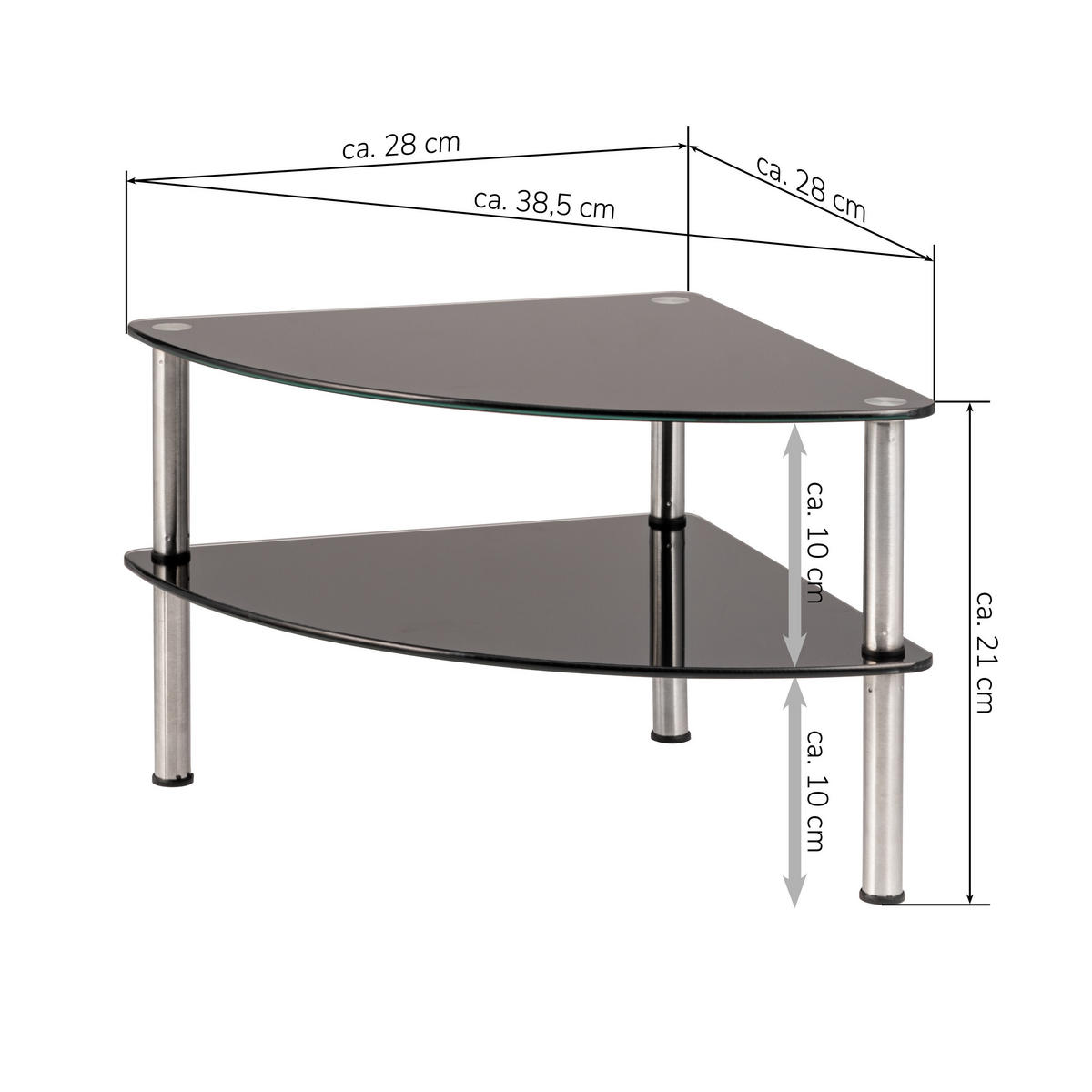ECKREGAL, Glas, Metall, schwarz - Schwarz, Glas (28/21/28cm) - bremermann