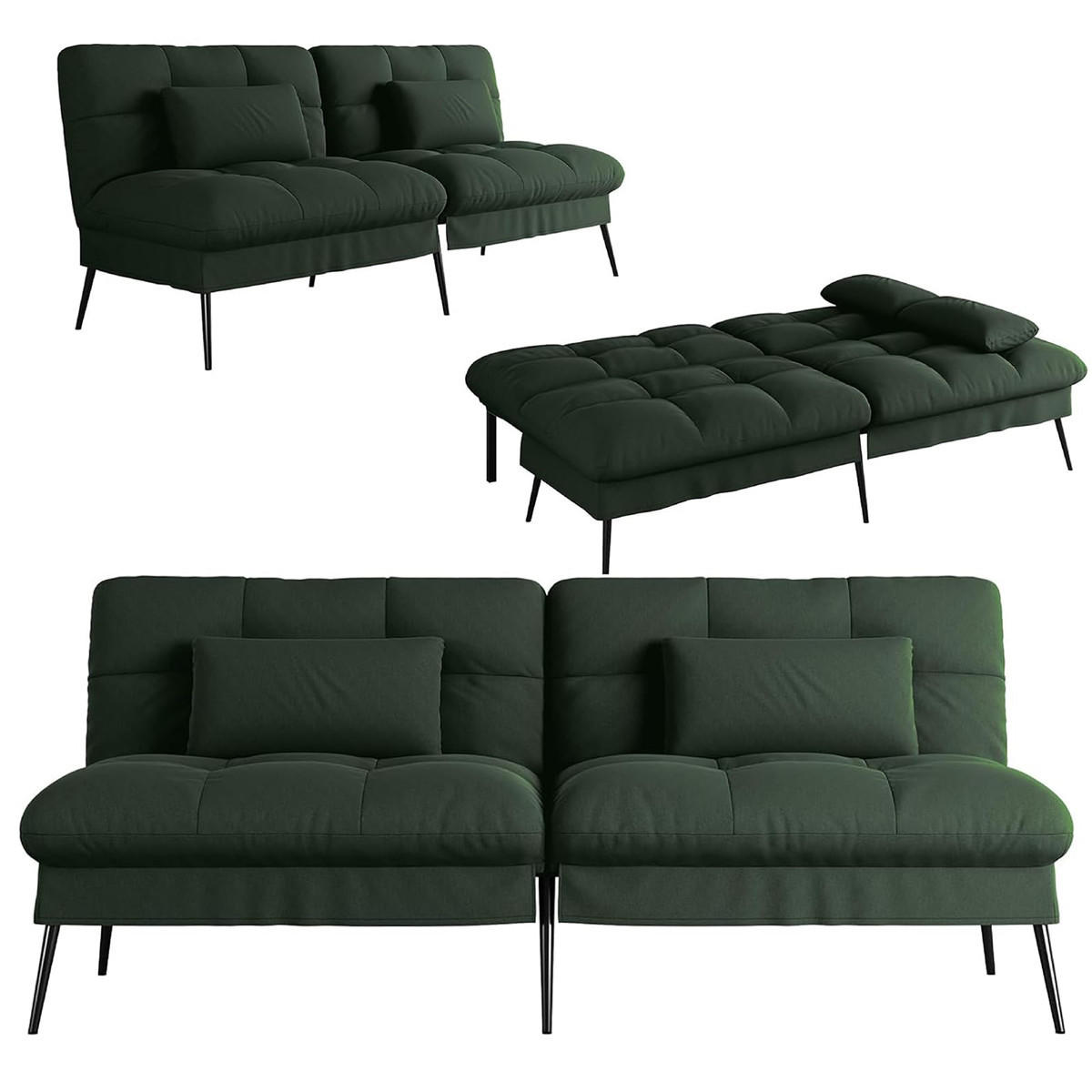 SCHLAFSOFA 3-Sitzer Sofa-Bett mit Stoffpolsterung, Grün - Grün, Textil (174/42/102cm) - Kaket