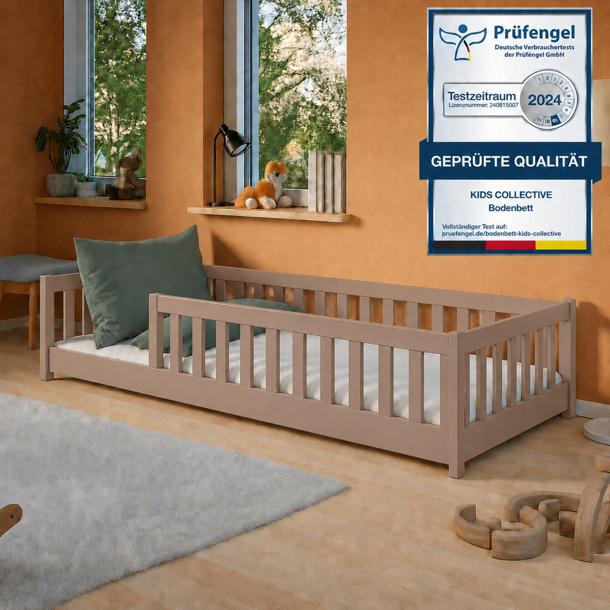BODENBETT 90x190 cm in Milchschokolade mit Matratze - Hellbraun, Holz (90/190cm) - Kids Collective
