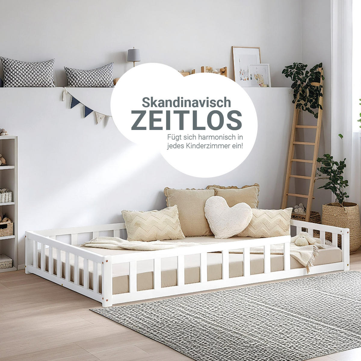 BODENBETT 120x200 cm in weiß Lattenrost + Matratze - Weiß, Holz (90/200cm) - Homestyle4u
