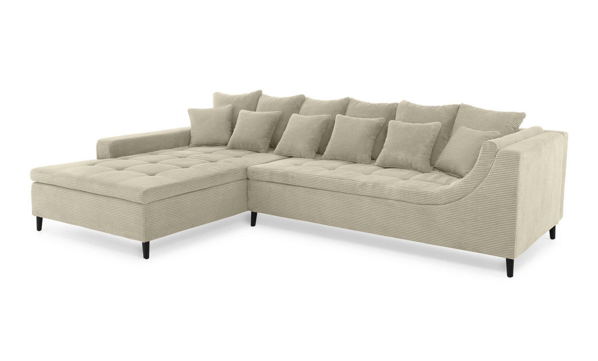 ECKSOFA mit dekorativen Steppungen und Rutschenlehne, seitenverkehrt montierbar B326/T213/H91 cm, Cord Beige Grau / 15223 - Greige/Beige, Textil/Metall (326/213cm) - luma-home