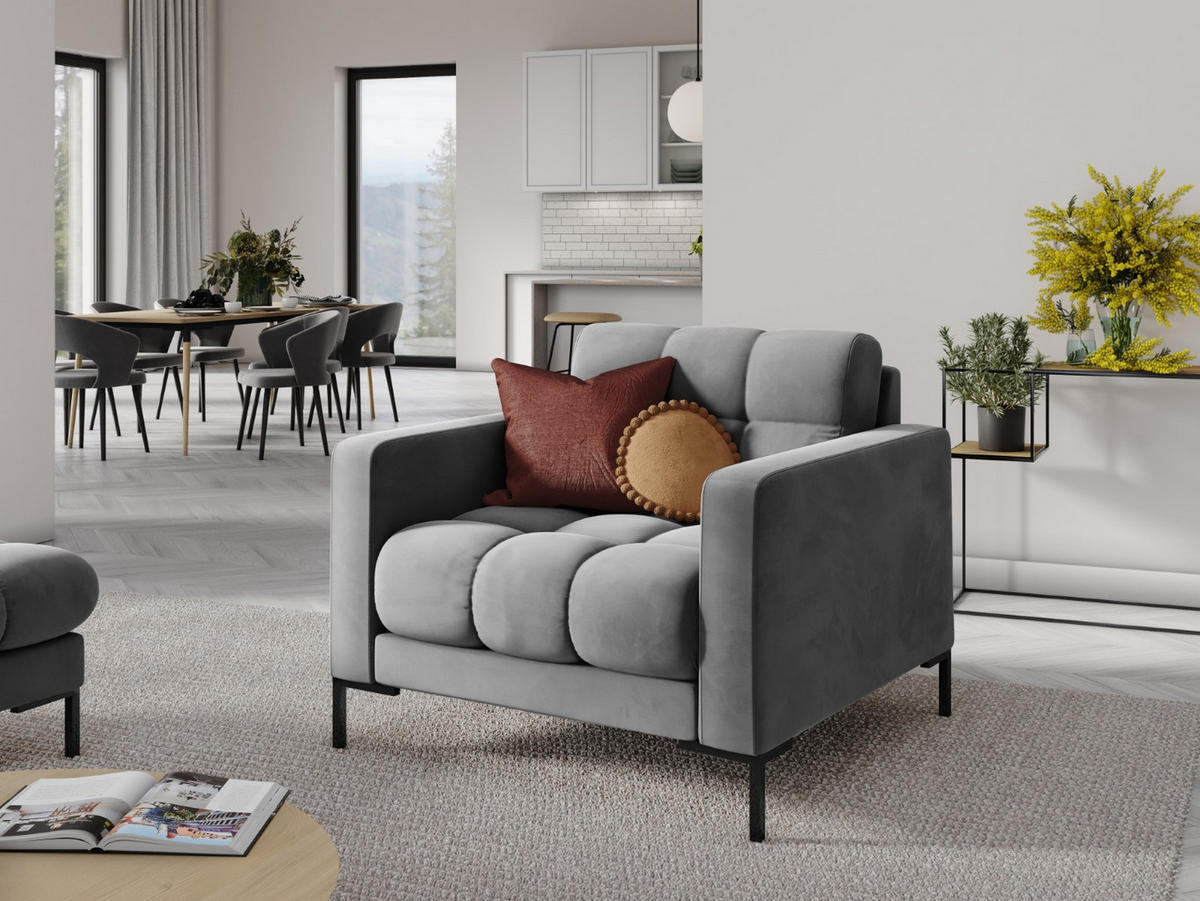SESSEL Mamaia aus Samt hellgrau - Hellgrau, Textil (92/75/87cm) - Micadoni