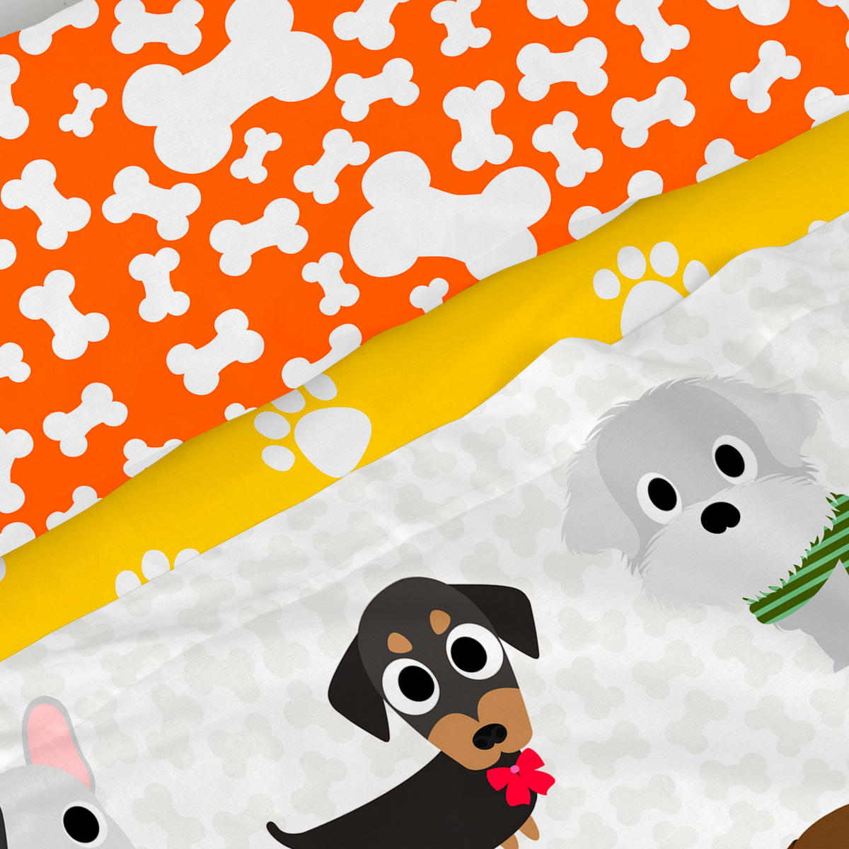 BETTWÄSCHE 2er-Set teiliges dogs 180x270 cm mehrfarbig - Multicolor, Textil (180/270cm) - Happy Friday