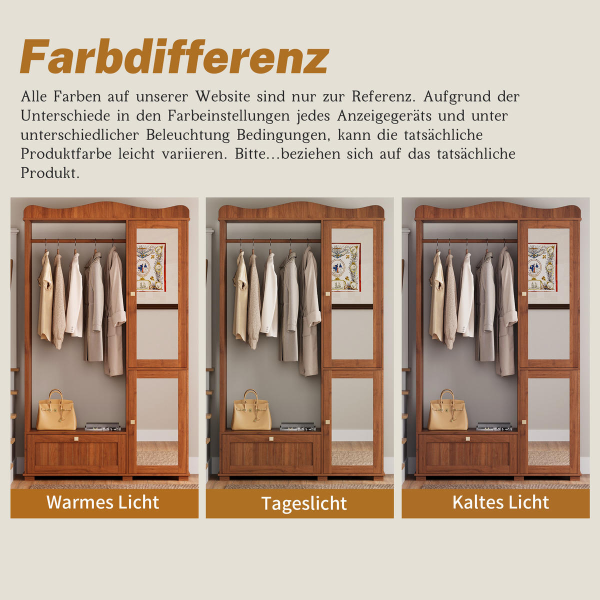 GARDEROBENSCHRANK Spiegel Kleiderständer Schublade 2 Türen kompakt - Walnussfarben, Holzwerkstoff (38.5/194.5/115.5cm) - FLIEKS