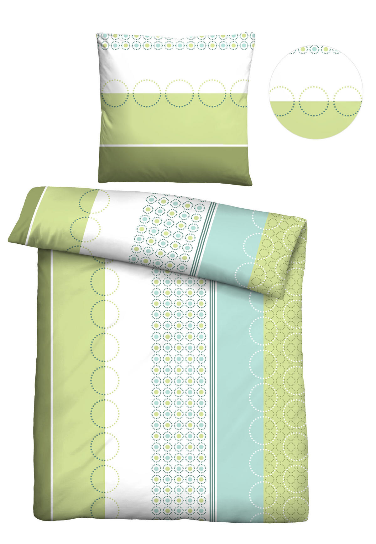 BETTWÄSCHE-GARNITUR Seersucker Kreise Längsmuster apfelgrün, 155x220 cm + 80x80 cm - Hellgrün, Textil (155/220cm) - Castell