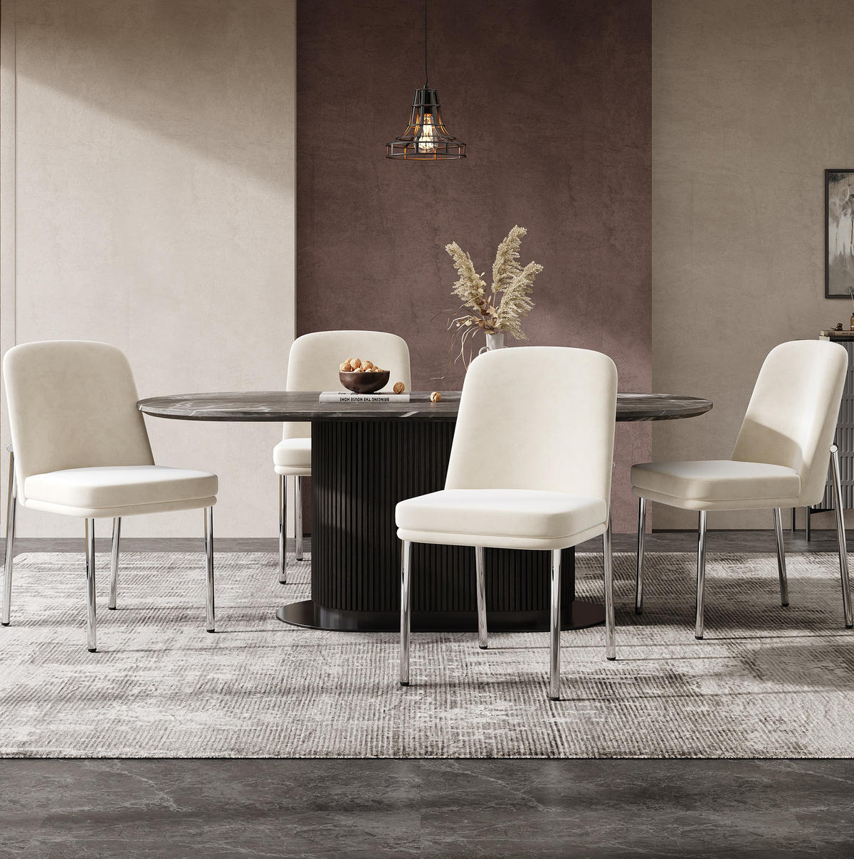 ESSZIMMERSTUHL 4er-Set gepolstert Samt Beige mit Metallbeinen - Beige, Metall (53/82/42.7cm) - Meubliv
