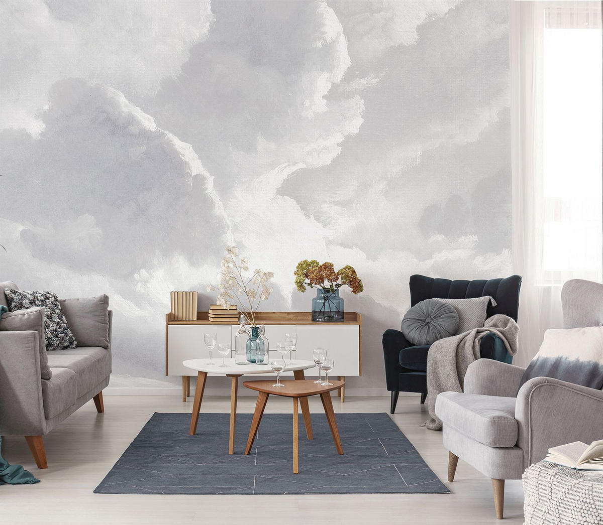 FOTOTAPETE Wolken 318 x 280 cm - Grau, Papier (318/280cm) - Sanders & Sanders