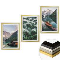 WANDBILDER 3er Set - 40x60 cm Goldrahmen - Bergsee, Boot, Waldnebel - Goldfarben, Kunststoff (40/60cm) - ArtPrintCave