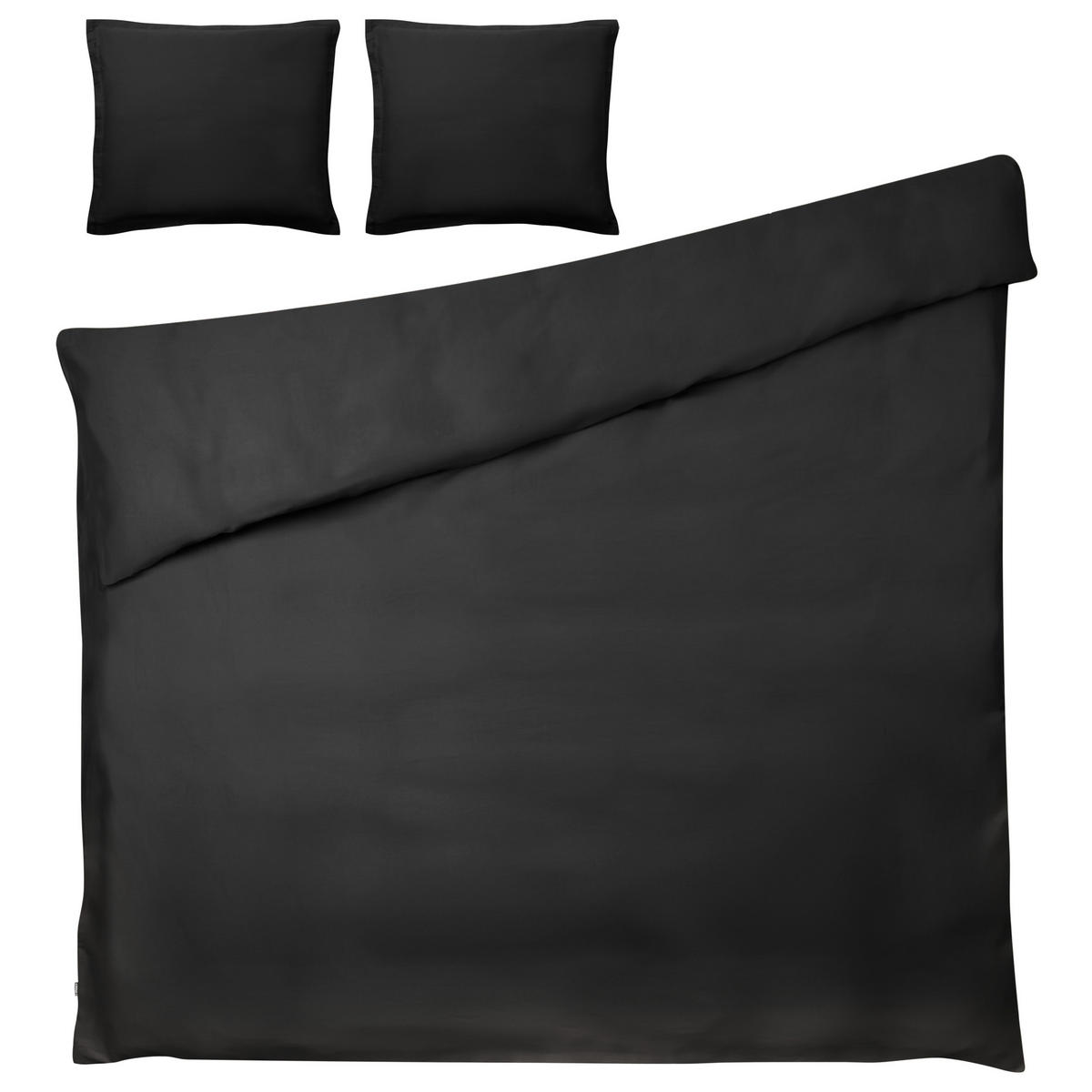 BETTWÄSCHE-SET 200/200 cm Baumwollsatin Schwarz Parkrose - Schwarz, Textil (200/200cm) - Beliani